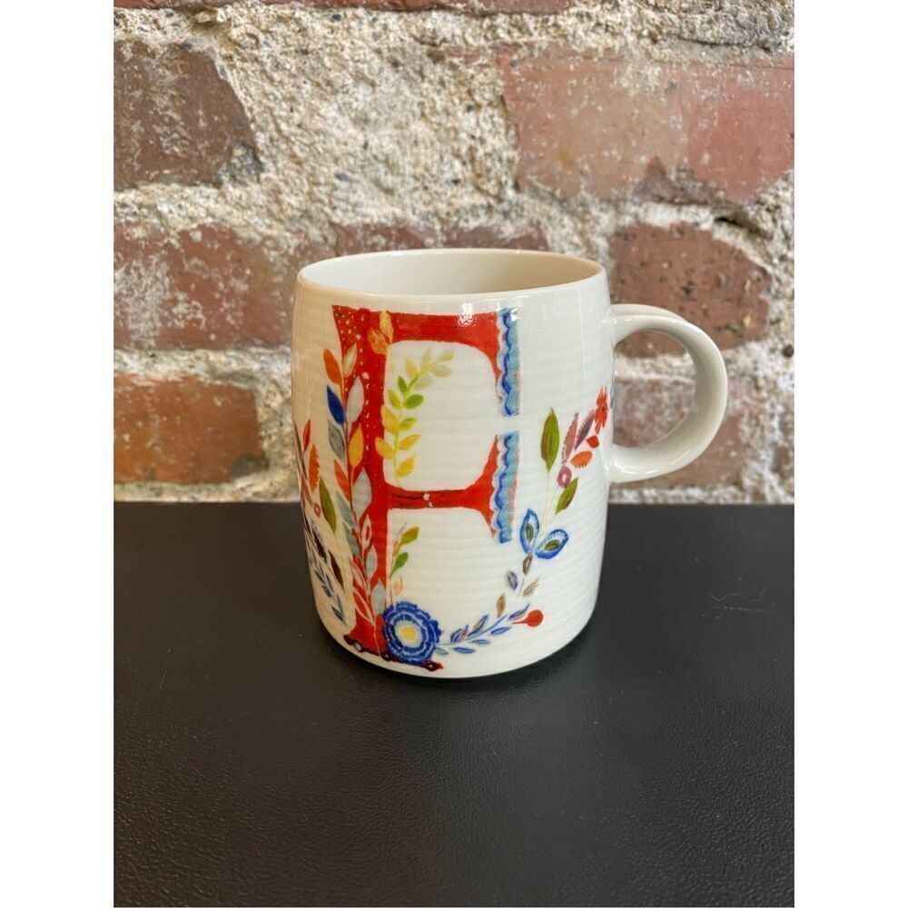Anthropologie by Starla M. Halfmann Initial “F” Monogram Floral Mug